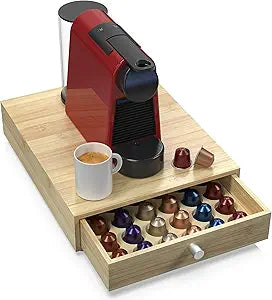 for Nespresso Original Capsules - Bamboo Coffee Pod Drawer Holder - 48 OriginalLine Pods Organizer (14.5"D x 11.7"W x 3.2H)