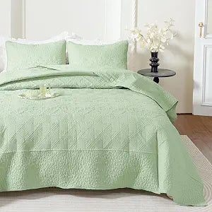 BOV Twin Size Quilt Set with 1 Pillow Shams Ultra Soft Lightweight Bed Set Mint Green Modern Geometric Bedspread All-Season Microfiber Coverlet Breathable & Wrinkle-Resistant (68"x86")