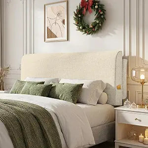 Queen Headboard Pillow Cushion, Wall Mounted No Drill Headboard Pad for Existing Bed, Upholstered Soft Bed Backrest with Storage Pockets, Removable Washable Cover (Beige)