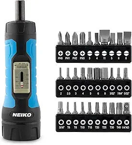 Neiko 10574A 1/4 Drive Torque Wrench Screwdriver Set | 30 Pieces of S2 Steel Philips, Hex, Slotted, and Torx Bits | 10 to 60 Inch-Pounds Torque Adjustment Range | Firearms Accurizing and Gunsmithing