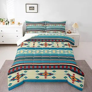 Feelyou Bohemian Aztec Bedding Set Boho Exotic Comforter Set Geometric Stripe Down Comforter for Kids Boys Girls Southwestern Quilt Room Decor Duvet Set Queen Size Boys