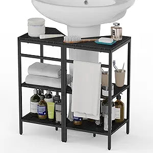 CADUKE Under Pedestal Sink Shelf, 2 Pack Under Sink Organizers and Storage, 3-Tier Pedestal Under Sink Storage Bathroom Vanity, Corner Shelf Stand for Bathroom, Kitchen, Living Room, Black