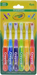Brush Buddies Crayola Kids Toothbrush Set 6 Pack Soft Bristle Toddler Toothbrush Ages 2+ Small Head Easy Grip Handle Colorful Design Children Toothbrushes Kids Oral Care Daily Use Home Travel Set