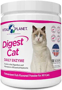 Vital Planet - Digest Cat Digestive Pancreatic Enzyme Blend with Pumpkin and Ginger to Support the Pancreas and Healthy Digestion with Pancreatin, Salmon Flavored Powder for Cats - 111 Grams 30 Scoops