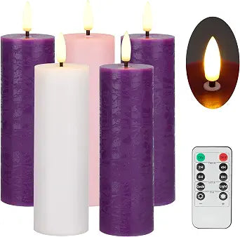 Flameless Advent Candles Set of 5, Battery Operated Pillar Wearth Candles