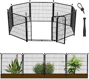 Getlay 32 in(H) Decorative Garden Fence with Gate, 8 Panels Total 17.7 Ft(L) Heavy Duty Iron Animal Barrier Fence for Yard,Suitable for Indoor Pet Or Outdoor Dog Fencing, Garden Border Fence