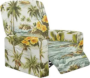 Tropical Hibiscus Palm Tree Print Recliner Chair Covers 4-Pieces Stretch Lazyboy Recliner Chair Cover Fitted Sofa Couch Cover Soft Reclining Couch Slipcover Furniture Protector