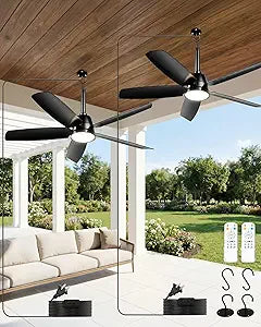NWOP 36 Inch Plug-In Outdoor Ceiling Fan with Light and Remote, Waterproof Patio Ceiling Fan, 5 Blades Small Ceiling Fan for Porch Gazebo Pergola, Quiet Modern Ceiling Fan, 2-Black