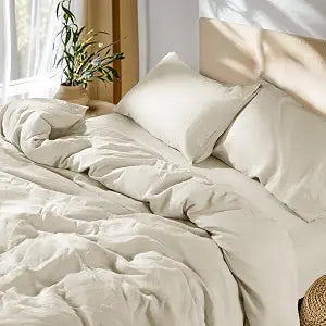 SONORO KATE 100% French Linen Duvet Cover King Size, Soft Breathable for Hot Sleepers, Moisture Wicking & Durable Cover Set - Zipper Closure & 4 Corner Ties Duvet Covers 3 Piece (Cream,King)