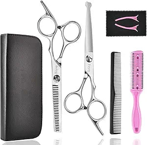 Hair Cutting Scissors Thinning Shears Set for Kids, Fcysy 6 in Children Safety Round Tip Haircut Shears Kit, Stainless Steel Hair Cutting Tools for Toddlers, Boys & Girls Home Use Grooming