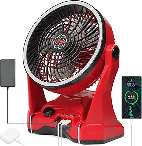 vokoroad Cordless Fan Compatible with Milwaukee 18V Battery, 10" Portable Cordless Camping Rechargeable Fan, Variable Speed Outdoor Jobsite Fans with Hook for Jobsite, Camp, Tent(Battery No Included)