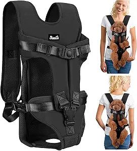 Lukovee Dog Backpack Carrier, Legs Out Easy-fit Dog Front Carrier for Small Medium Dogs, Adjustable Hands Free Dog Chest Carrier for Hiking Cycling (B,Medium)