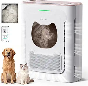 uahpet Pet Air Purifier for Home, Reduce Pet Hair, Dander, Odors, Dust, Smoke for Large Rooms up to 2100 Ft┬▓, Air Cleaner with H13 HEPA, Washable Pre-Filter & Air Quality Monitor, White+Pink