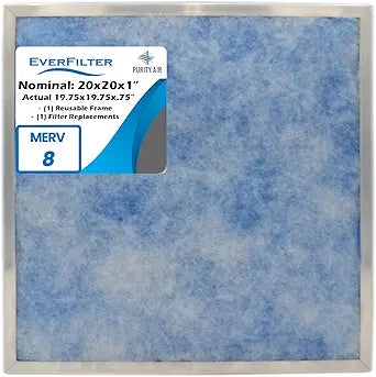 20x20x1 Air Filter (1-Ct) MERV 8 Filter Media, AC Furnace Filter, Aluminum Reusable Frame (Actual Size: 19.75 x 19.75 x 0.75 Inches)