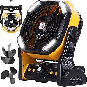 RUNTOP Camping Fan 20000mAh Rechargeable, 2 Blades High Speed Portable Ultra-quiet, Battery Operated Fan with Hook,Timer, Light,270┬░Rotation USB Cordless fans for Tents,Travel,Beach,Outdoor,Table