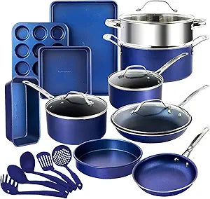 GRANITESTONE 20 Pc Kitchen Pots and Pans Set Non Stick Cookware Set, Kitchen Cookware Sets with Deep Frying Pan Set, Bakeware, & Steamer, Non Toxic PFOA PFOS Free, Oven and Dishwasher Safe