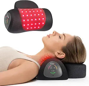 FliKEZE Heated Cervical Traction Device with Red Light and Dynamic Massage | 660nm & 850nm Red Light, Ergonomic Neck Stretcher with Small Pillow Design for Pain Relief & Shoulder Relaxer, Home, Black