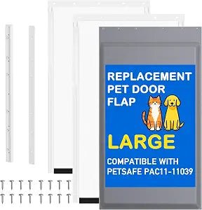 3-Flap Dog Door Replacement Insulated Flap with Clamp, Back Plate, Screws - Compatible with Large PetSafe Extreme Weather Aluminum Pet Door, PAC11-11039 10 1/8" X 16 7/8"(Frosted Transparent)