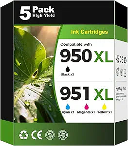 950XL 951XL 8610 High Yield for HP 951XL Ink Cartridges Combo Pack Compatible for HP Office Jet Pro 8610 8600 8615 8620 8625 8100 8630 8660 276DW 251DW, 2 Black 1 Cyan 1 Magenta 1 Yellow 950 951 Ink