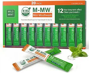 Travel Mouthwash Alcohol Free, 20 Individual Packets, Mini Size, Mild Mint