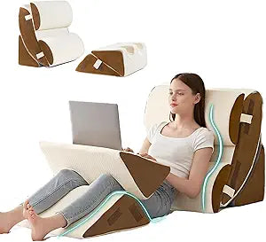 Hansleep Bed Wedge Pillow Set for After Surgery 6PCS, Post Surgery Pillow for Sleep Apnea and Acid Reflux Relief, Adjustable Reading Pillows Back Support with Memory Foam, Beige, 23"