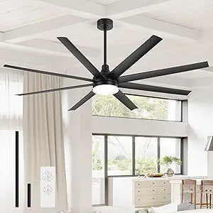 72 inch Ceiling Fans with Lights and Remote, 8 Reversible Blades, 6-Speed Quiet DC Motor, Timer, 3 Color LED Light, 2 Downrods, Industrial Black Indoor Ceiling Fan Fandeliers for Bedroom Living Room