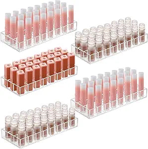 Kigley Clear Lipstick Organizer Acrylic Lip Gloss Holder Cosmetic Storage Lipstick Display Case for Women Perfume Sample Drawer Brushes Bottles Birthday Gift (5 Pcs,24 Grid)