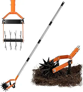 Rotary Cultivator Garden Rotary Tiller with Adjustable Stainless Steel 43"-72" Long Handle,Heavy Duty Hand Rolling Tiller Tines Garden Tool for Aerate