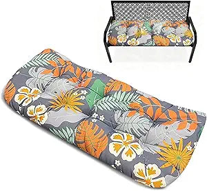 51"x20" Outdoor Bench Cushion with Ties,Waterproof Patio Loveseat Cushion for Porch Swing Garden,Thick PP Cotton Filled Orange Flower Printing
