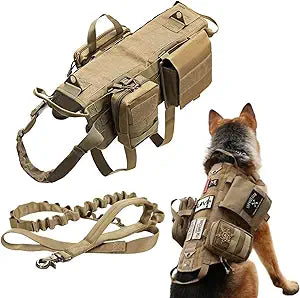 Tactical Dog Vest Harness Heavy Duty Dog Harness with 3 MOLLE Bags&1 Bungee Leash