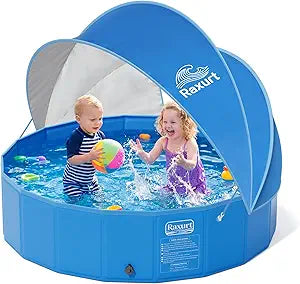 47in Baby Pool with Canopy - Foldable Toddler Pool with Detachable UPF 50+ Sunshade, Portable Non-Slip Kids Swimming Pool Collapsible Kiddie Pool for Outdoor Backyard Beach