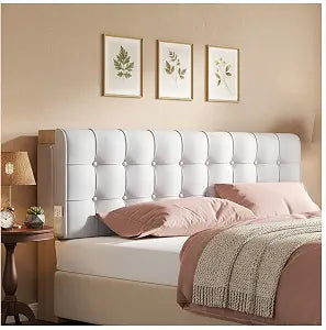 Headboard Pillow, 45D Memory Foam Bed Backrest - 47x24x4 Tool-Free Installation, 4-in-1 Versatile Reading/Lumbar Support Pillow for Dorm, Rental & Bedroom, White
