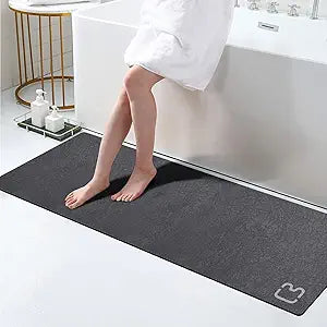 RUERYA Diatomaceous Earth Bath Mat 17" x 59" Extra Long Bathroom Mat Large Fast Dry Super Absorbent Non-Slip Rubber Backed Shower Mat Bath Rugs Mats for Bathroom Floor, Tub, Shower, Sink, Dark Grey