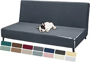 ZNSAYOTX Stretch Fit Futon Cover (67"-82") Armless Futon Sofa Bed Slipcover with Elastic Band, Universal Foldable Sofa Mattress Protector Full Queen Size, Washable Comfort Jacquard (Dark Grey)