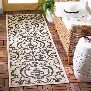 SAFAVIEH Washable Rug Outdoor Courtyard Collection - 2'3" x 6'7" Runner, Sand & Black, Non-Shedding & Easy Cleaning, Ideal for Patio, Entryway, Mudroom, Hallway, Kitchen (CY2663-3901)