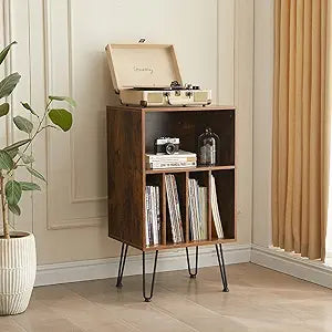 Record Player Stand with Vinyl Storage, Vinyl Record Storage Cabinet Holds Up to 150 Albums, End Table for Record Player, Turntable Stand for Living Room, Brown
