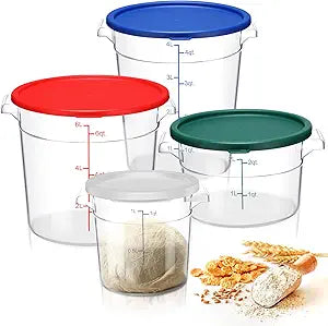 Sawysine 4 Pcs Food Storage Container with Lids Set Proof Dough Clear Round Commercial Containers with Scales and Handles for Bread Dough Rise Restaurant Home Food Storage (1 Qt 2 Qt 4 Qt 6 Qt)