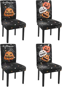 Halloween Chair Covers Set of 4 Pumpkin Ghost Spider Parsons Slipcovers