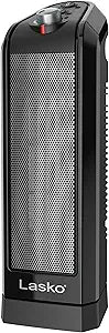 Lasko Oscillating Ceramic Tower Space Heater for Home with Overheat Protection, Adjustable Thermostat, and 2 Speeds, 15.7 Inches, Black, 1500W, CT16450
