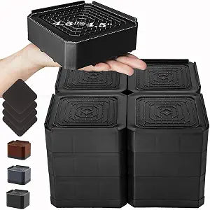 Wide Base Bed Risers, Stackable Furniture Lifts 2, 3.6, 5 Inch Heavy Duty Couch Risers for Chair Desk Table Legs, Support up to 6000lbs, Under Bed Storage Solution (Black 4 Pack, 5inch)
