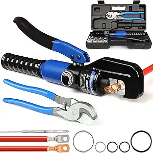 Solsop Hydraulic Crimping Tool 10 Ton with 9 Hex-Dies, 122/0 AWG Battery Cable Crimper with Cable Cutter for Copper, Aluminum Cable Lugs