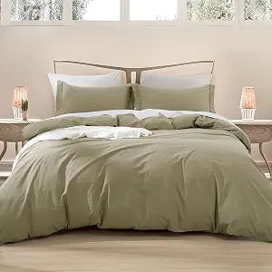 EMME Queen Duvet Cover 3-Piece Soft Cotton Bedding Collection Comforter Cover Full Size with 2 Pillow Shams Solid Color Button Closure & Corner Ties (Brown, Full/Queen)