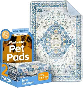 Washable Pee Pads for Dogs, 2 Pack Reusable Puppy Training Pads 72"x72" Super Absorbent Waterproof Dog Training Pads, Non-Slip Potty Pads, Whelping Pads Litter Mat Blue Medallion