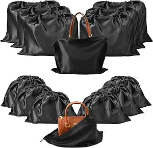 GONGKANGYUAN 12 Pcs Dust Bags for Purses and Handbags Satin Purse Storage Organizer With Drawstring Closure Handbag Protector (Black)
