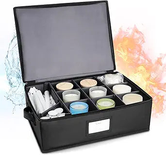 Fireproof Candle Storage Organizer Box with Dividers, Tissue Paper and Ziplock Bags Protects Aromatherapy, Jar, Taper, Pillar, Tealight Candles (1, Black, 17")