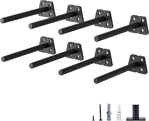 NEODROP 8-Pack 6 Inch Hidden Floating Shelf Bracket, Heavy Duty Blind Shelf Support Hardware | Invisible Wall Brackets for Kitchen, Fireplace Mantel Wood Shelves | Black Powder Coated Solid Steel