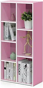 Furinno LUDER Book Shelf, 7-Cube Bookshelf, Bookcase with Open Shelves, 9.4 x 19.5 x 41.7, Easy Assembly, for Living Room, Bedroom, Home Office, White/Pink