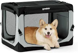ZOMISIA Collapsible Dog Crate for Medium Dogs - 30 Inch Portable Dog Travel Crate Soft Sided with Breathable Mesh Windows, Foldable Dog Kennel for Indoor and Outdoor, Grey