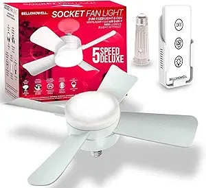 Bell+Howell Socket Breeze Light 5-Speed Deluxe LED  Ceiling Fans with Lights and Remote Control  For Bedroom, Kitchen, Living Room,1000 Lumens / 5000 Kelvins As Seen On TV