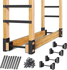 Eibikdi Firewood Rack Outdoor, Adjustable Length Wood Storage Brackets Kit, Log Stacking Stand Holder for Outdoor Indoor Fireplace, Wood Burning Fire Pits, Black, Set of 4